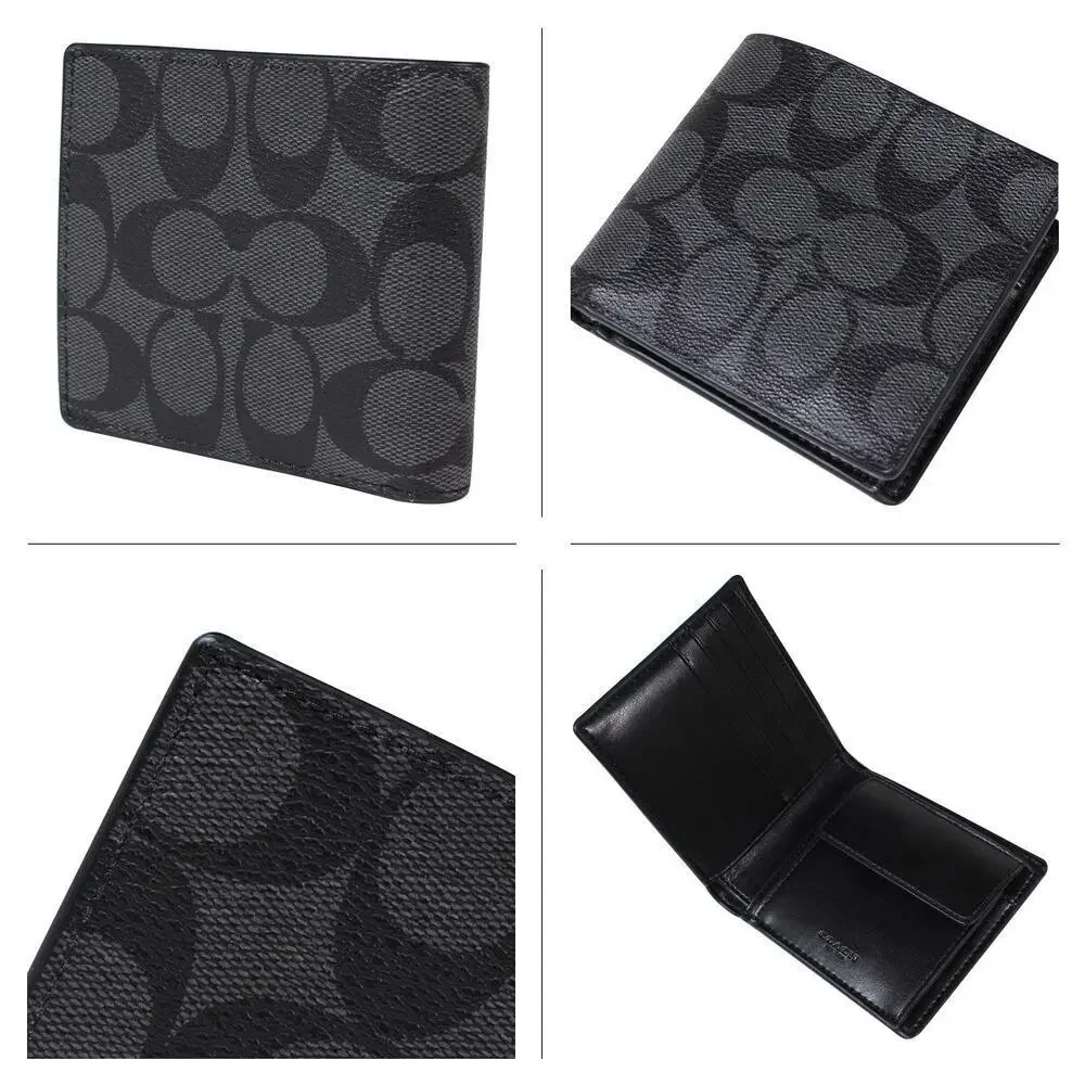 Coach Men's F75006 Charcoal Black Coin Case Signature Wallet